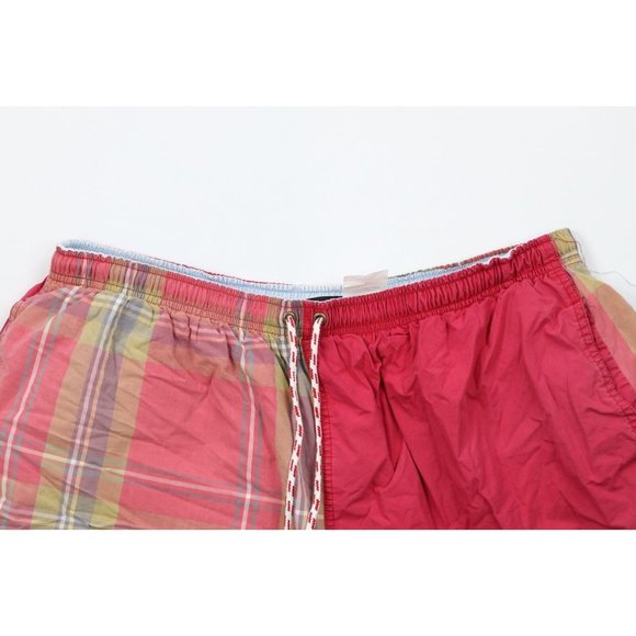 Vtg 90s Hobie Surfing Mens XL Faded Color Block Lined Shorts Swim Trunks Plaid - Picture 2 of 9